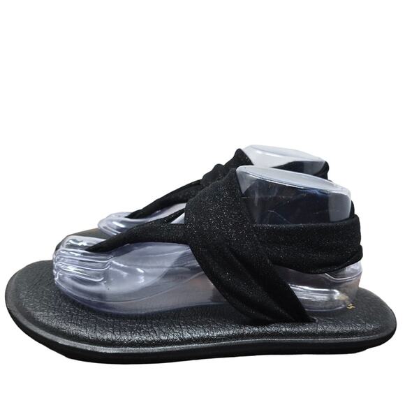 Sanuk Black Sparkle Ankle Strap Women's Sandals 10 - Picture 2 of 7